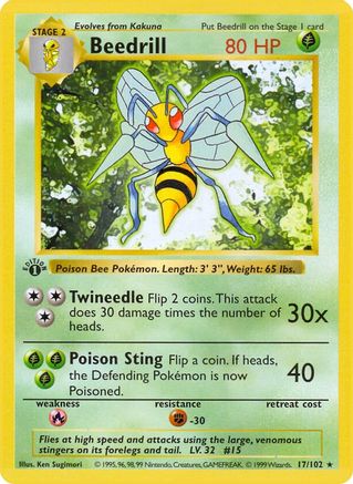 Beedrill 017/102 - Unlimited Base Set Shadowless - Rare