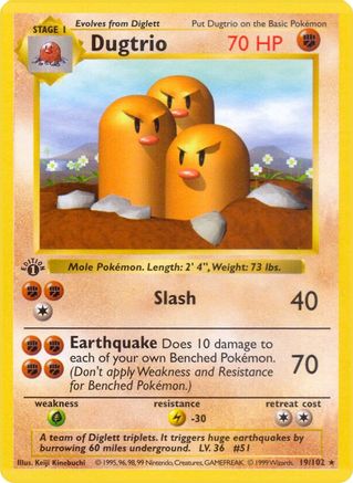 Dugtrio 019/102 - Unlimited Base Set Shadowless - Rare