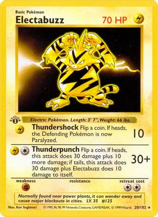Electabuzz 020/102 - 1st Edition Base Set Shadowless - Rare