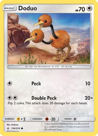 Doduo 150/214 - Reverse Holofoil SM Unbroken Bonds - Common