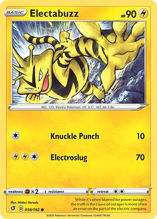 Electabuzz 058/192 - Reverse Holofoil SWSH02 Rebel Clash - Common