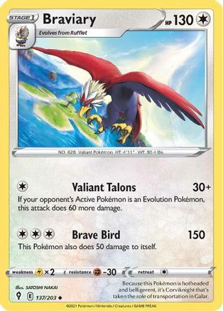Braviary 137/203 - Reverse Holofoil SWSH07 Evolving Skies - Uncommon