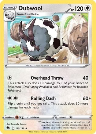 Dubwool 122/159 - Reverse Holofoil Crown Zenith - Rare