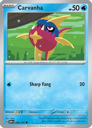 Carvanha 046/197 - Reverse Holofoil SV03 Obsidian Flames - Common