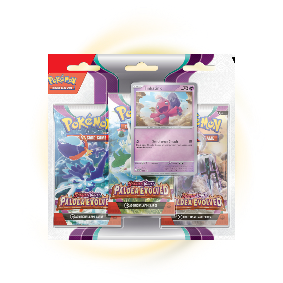 Scarlet and Violet Paldea Evolved 3 Pack Blister Tinkatink
