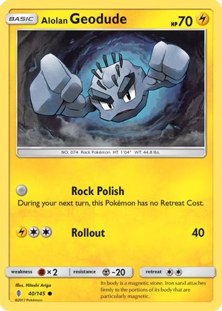 Alolan Geodude 040/145  - Reverse Holofoil SM  Guardians Rising - Common