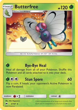 Butterfree 003/147  - Reverse Holofoil SM  Burning Shadows - Rare