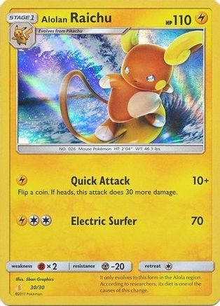 Alolan Raichu (#30 Holofoil) 030/30  - Holofoil SM Trainer Kit Lycanroc & Alolan Raichu - Uncommon