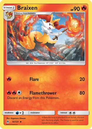 Braixen 016  - Reverse Holofoil SM  Forbidden Light - Uncommon
