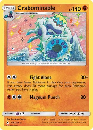 Crabominable 105/214  - Reverse Holofoil SM  Unbroken Bonds - Rare