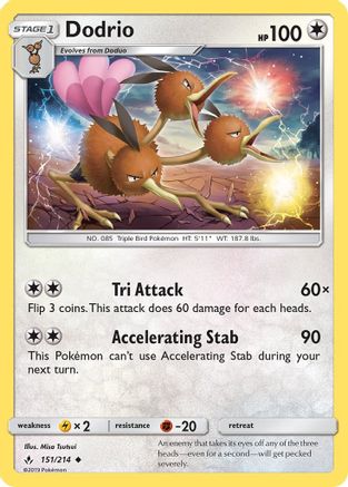 Dodrio 151/214  - Reverse Holofoil SM  Unbroken Bonds - Uncommon