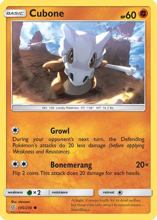 Cubone 105/236  - Reverse Holofoil SM  Unified Minds - Common