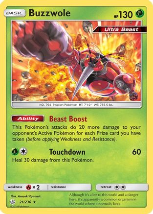 Buzzwole 021/236  - Reverse Holofoil SM  Cosmic Eclipse - Holo Rare