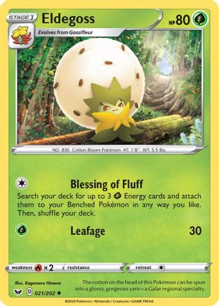 Eldegoss 021/202  - Reverse Holofoil SWSH01 Sword & Shield Base Set - Uncommon