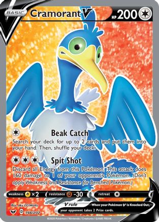 Cramorant V (Full Art) 198/202  - Holofoil SWSH01 Sword & Shield Base Set - Ultra Rare