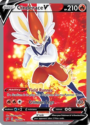 Cinderace V (Full Art) 178/192  - Holofoil SWSH02 Rebel Clash - Ultra Rare