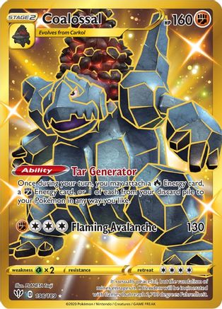 Coalossal (Secret) 198/189  - Holofoil SWSH03 Darkness Ablaze - Secret Rare