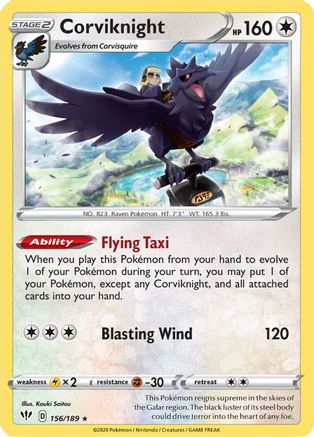 Corviknight 156/189  - Holofoil SWSH03 Darkness Ablaze - Holo Rare
