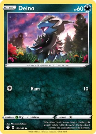 Deino 108/189  - Reverse Holofoil SWSH03 Darkness Ablaze - Common