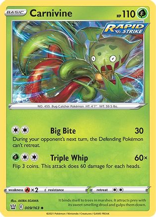 Carnivine 009/163  - Reverse Holofoil SWSH05 Battle Styles - Uncommon