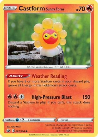 Castform Sunny Form 022/198  - Reverse Holofoil SWSH06 Chilling Reign - Common