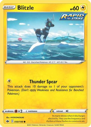 Blitzle 050/198  - Reverse Holofoil SWSH06 Chilling Reign - Common