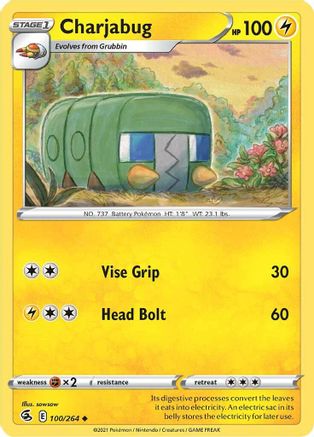 Charjabug 100/264  - Reverse Holofoil SWSH08 Fusion Strike - Uncommon