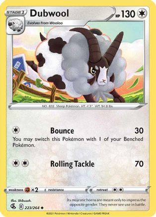 Dubwool 223/264  - Reverse Holofoil SWSH08 Fusion Strike - Uncommon