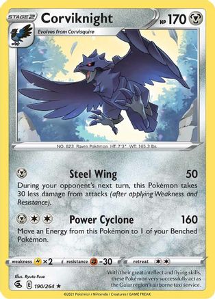 Corviknight 190/264  - Reverse Holofoil SWSH08 Fusion Strike - Rare