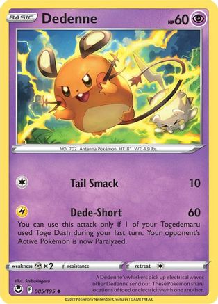 Dedenne 085/195  - Reverse Holofoil SWSH12 Silver Tempest - Uncommon