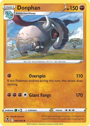 Donphan 092/195  - Reverse Holofoil SWSH12 Silver Tempest - Uncommon