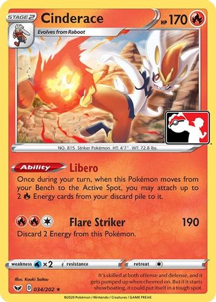Cinderace 034  Prize Pack Series Cards - Rare
