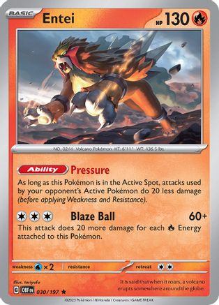 Entei 030/197  - Reverse Holofoil SV03 Obsidian Flames - Rare