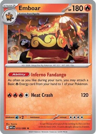 Emboar 013/086  - Reverse Holofoil SV White Flare - Rare