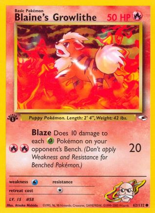 Blaine's Growlithe (62) 062/132  - 1st Edition Gym Heroes - Common
