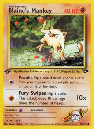 Blaine's Mankey 063/132  - Unlimited Gym Challenge - Common