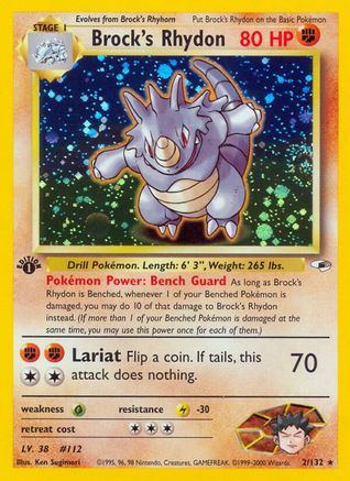 Brock's Rhydon 002/132  - 1st Edition Holofoil Gym Heroes - Holo Rare