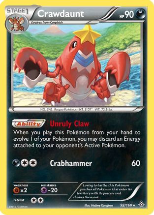 Crawdaunt 092  - Holofoil XY  Primal Clash - Holo Rare